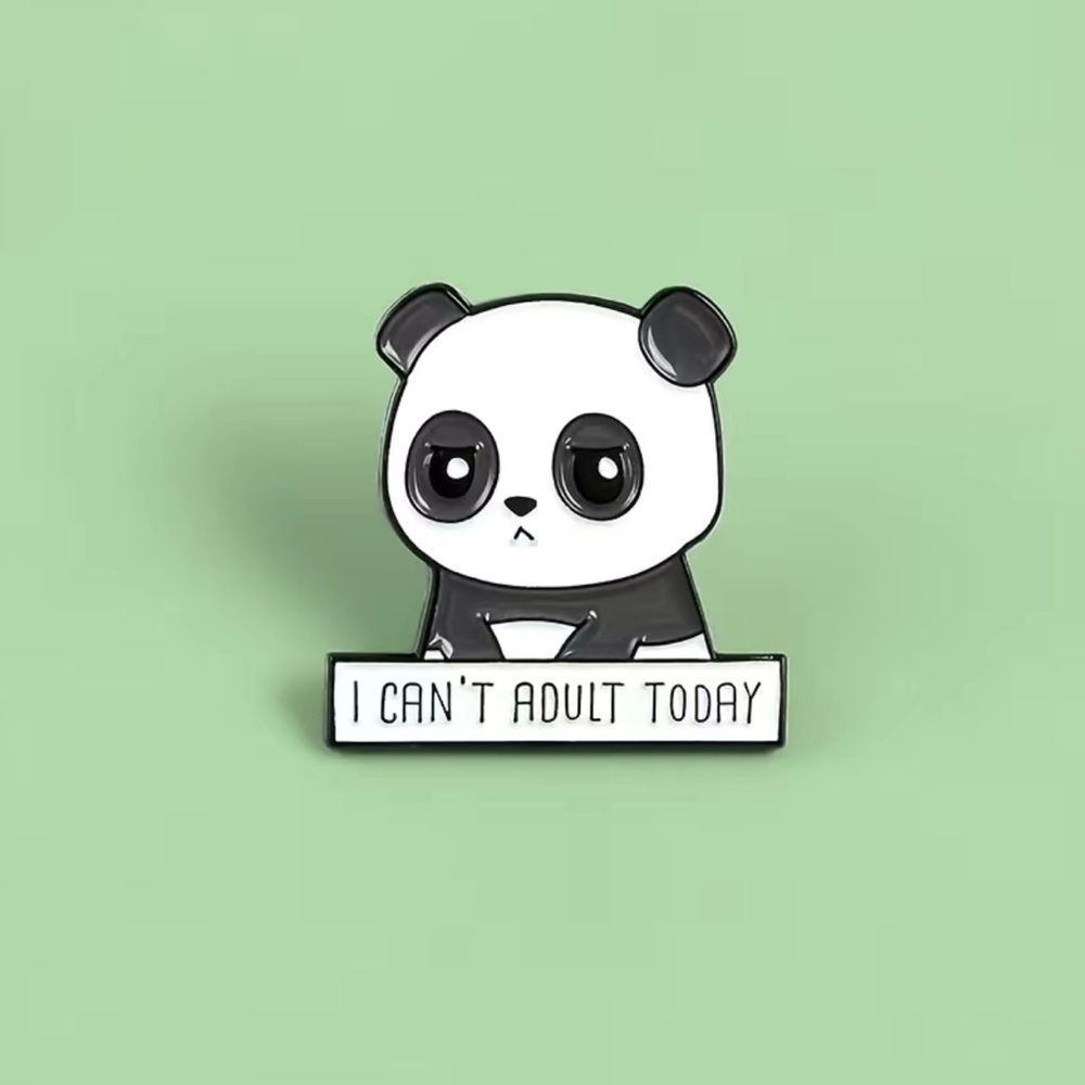 Panda I Can’t Adult Today Brooch Pin Enamel Black/White